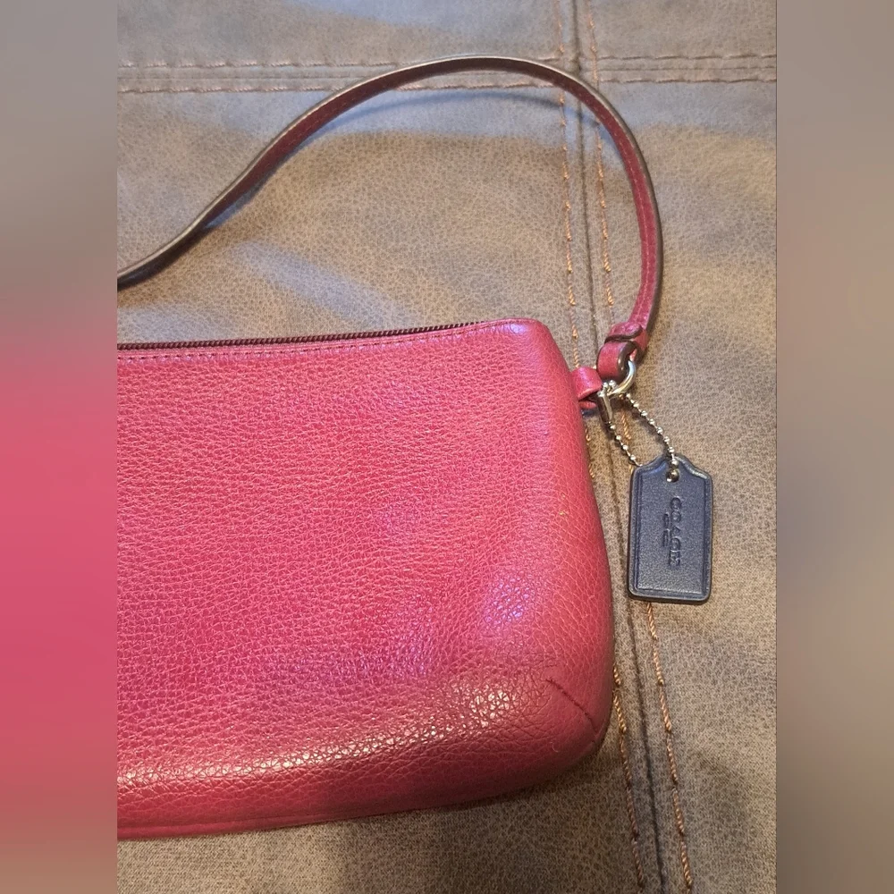 Red Coach Leather Wristlet Logo Tag Office School Work Church NWOT